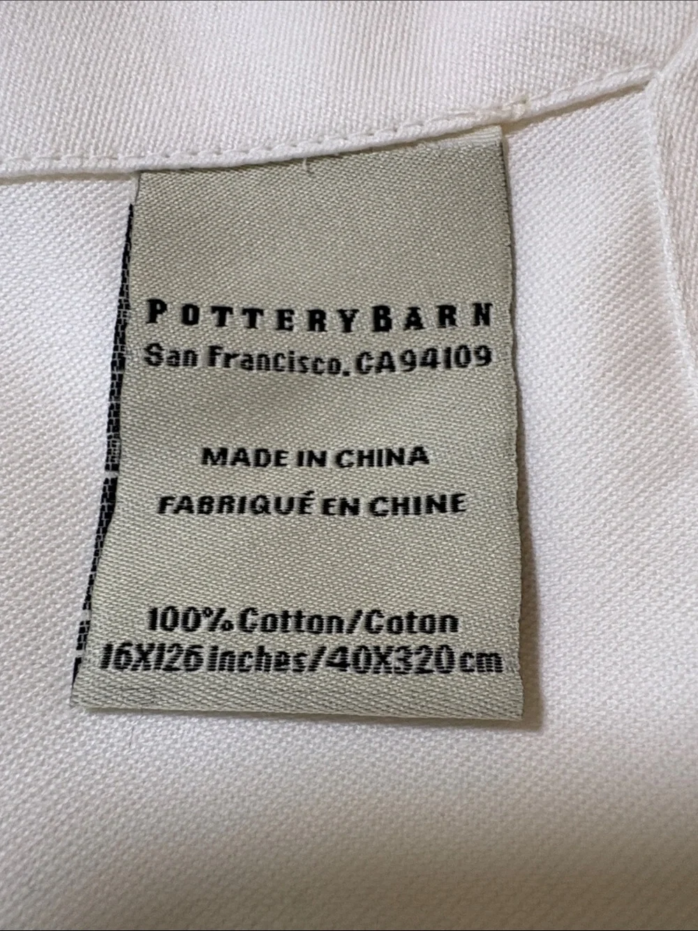 Pottery Barn NWOT White 16” C126” Table Runner - 100%Cotton
